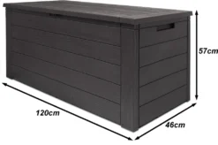 Auflagenbox/Gartenbox "Woody" H 58 X B 120 X T 46 Cm, Holz Optik, Farbe Dunkelbraun; GTS178509 -Angebote Moos Traum Store 62dd2088390fea3b3a69ac56bd6007c3