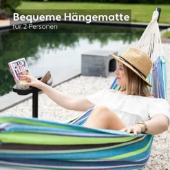 VITA5 Hängematte Mit Gestell Outdoor - Hängematte 2 Personen Für Garten & Balkon - Doppelhängematte Mit Getränkehalter- Tragbare Hängematte 200kg Belastbarkeit (Grün/Blau Cupholder) -Angebote Moos Traum Store 633a940e1fdb648e2244cf8dccd74f71