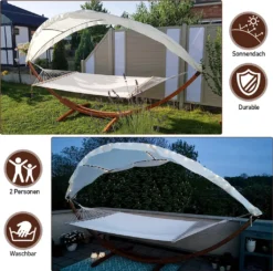 Wolketon Hängematte Hängematten Mit Gestell Und Sonnendach Hammock Aus Wetterfestem Lärchenholz Bis 200kg Stabhängematte Für 2 Personen Outdoor Und Indoor -Angebote Moos Traum Store 64e616dafa7ee935ffb25c729b22021d 1