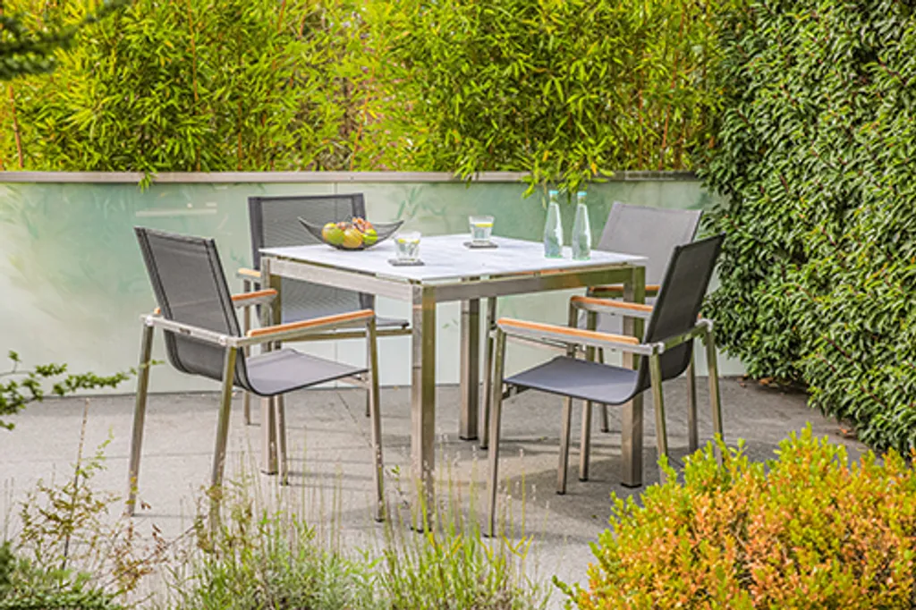 5-teiliges Gartenmöbel-Set Sydney 3, Edelstahl, Textilene Grau 1 5-teiliges Gartenmöbel-Set Sydney 3, Edelstahl, Textilene Grau