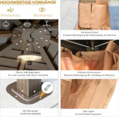 Outsunny Gartenpavillon Partyzelt 4 X Doppel-Seitenwänden Laternenhaken Alu + Polyester Bronze+Hellbraun Ca. 3 X 3 X 2,5 M -Angebote Moos Traum Store 6503b629754db525c880ccd61a883dab