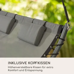 Blumfeldt Palermo - Doppel-Schaukel-Liege, Gartenliege, Stahlrahmen, Sonnendach: 200 X 144 Cm (BxT), Liegefläche: 130 X 207 Cm (BxT), Einfacher Aufbau, 2 Höhenverstellbare Kopfkissen, Grau -Angebote Moos Traum Store 66eefcd9406cfa1c7e9c5480df44835c