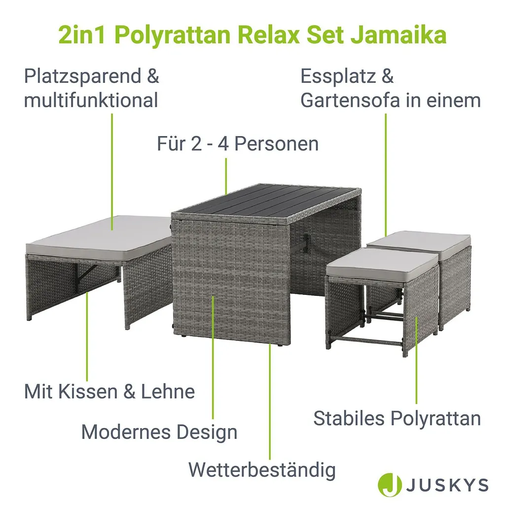 Juskys 2in1 Polyrattan Relax Gartenmöbel Set Jamaika - Tisch, Gartenlounge Sofa - Balkonmöbel Sitzgruppe Für Balkon, Garten - Outdoor Lounge Grau 3 Juskys 2in1 Polyrattan Relax Gartenmöbel Set Jamaika - Tisch, Gartenlounge Sofa - Balkonmöbel Sitzgruppe Für Balkon, Garten - Outdoor Lounge Grau – Bild 3