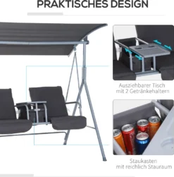 Outsunny Hollywoodschaukel Gartenschaukel Schaukel 2-Sitzer Mit Sonnendach Grau 175 X 112 X 165cm -Angebote Moos Traum Store 67c64357fa52119e20fde9390d6c36c7