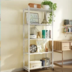 360Home Klappbare Lagerung Abnehmbar Regal Mit Rädern 5 Ebenen Weiß