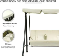 Outsunny Hollywoodschaukel Gartenschaukel Schaukel Schaukelbank Mit Liege-Funktion, 3 Sitzer, Metall+Polyester, Weiß, 200 X 125 X 170 Cm -Angebote Moos Traum Store 6ae9e8d3e411a174231e5be71deb8da2
