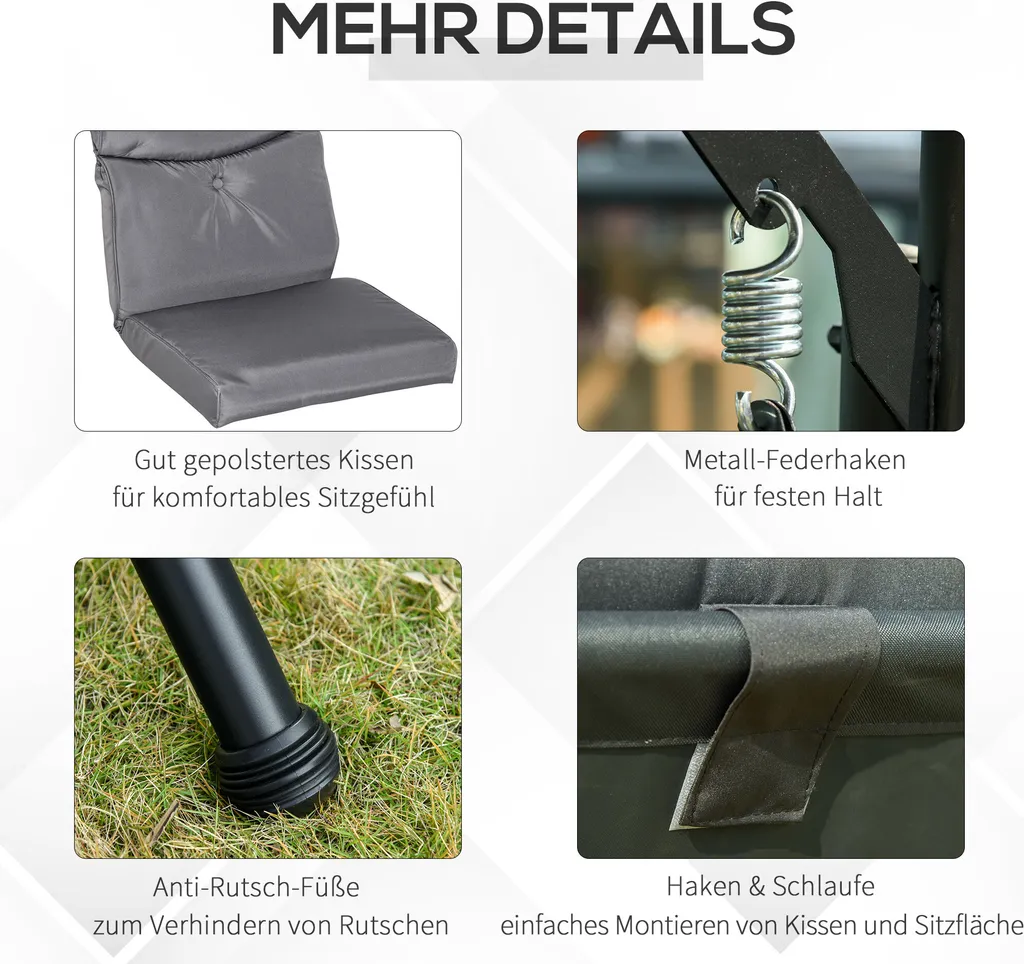 Outsunny Hollywoodschaukel 3-Sitzer Gartenschaukel Schaukelbank Mit Verstellbarem Sonnendach Teetisch Stahl Polyester Grau+Schwarz 278 X 125 X 177 Cm 3 Outsunny Hollywoodschaukel 3-Sitzer Gartenschaukel Schaukelbank Mit Verstellbarem Sonnendach Teetisch Stahl Polyester Grau+Schwarz 278 X 125 X 177 Cm – Bild 3