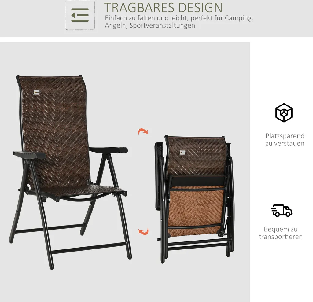 Outsunny Polyrattan Gartenstuhl Klappbar Rückenlehne 7 Stufige Verstellbar Klappstuhl Mit Armlehne Für Garten Balkon Und Terrasse Braun+Schwarz 58 X 71 X 111 Cm 7 Outsunny Polyrattan Gartenstuhl Klappbar Rückenlehne 7 Stufige Verstellbar Klappstuhl Mit Armlehne Für Garten Balkon Und Terrasse Braun+Schwarz 58 X 71 X 111 Cm – Bild 7