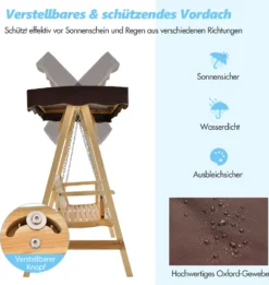 COSTWAY Hollywoodschaukel Aus Holz, 2-Sitzer, Gartenschaukel Mit Verstellbarem Sonnendach & Metallkette, Schaukelbank Bis 240kg Belastbar Für Veranda, Hinterhof, Pool -Angebote Moos Traum Store 6f3f65c39d1105e401c2436f30d76688