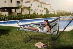 VITA5 Hängematte Outdoor - Hängematte Mit Gestell Für Den Garten, Pool & Balkon - Großzügige Hängematte 2 Personen - Doppelhängematte Mit Ständer - 200kg Belastbarkeit (Dunkergrün/Blau) -Angebote Moos Traum Store 70cd2b525e49c1fe4079c58d776a30db