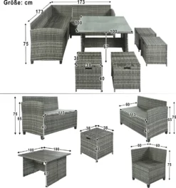 Merax Gartenlounge-Set Polyrattan Lounge Für 9 Personen, 5er Ecksofa, 1xTisch Mit Glas, 4x Hocker Mit Kissen, Gartenmöbel Set Balkonset, Grau -Angebote Moos Traum Store 725b563b3dfdec3c4d86d4bfad1d33a0