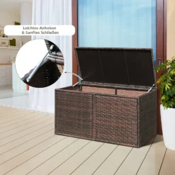 COSTWAY Auflagenbox Rattan 335L Stauraum, Kissenbox Mit Doppeltüren & Ablage, Truhenbank Sitzbank Für Terrasse Garten Balkon 115x60x65cm (Braun) -Angebote Moos Traum Store 74a90ca0976ec23a780eddd8464cb5ad