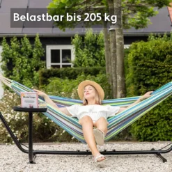 VITA5 Hängematte Mit Gestell Outdoor - Hängematte 2 Personen Für Garten & Balkon - Doppelhängematte Mit Getränkehalter- Tragbare Hängematte 200kg Belastbarkeit (Grün/Blau Cupholder) -Angebote Moos Traum Store 7643223b7a488da46fc46e42aa462568