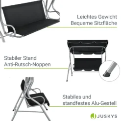 Juskys Hollywoodschaukel 3-Sitzer Mit Dach & Sitzauflage – Gartenschaukel 200 Kg Belastbar – Schaukelbank Für Garten & Terrasse - Schwarz -Angebote Moos Traum Store 774fbda3628038a0f6f9c5981044491d