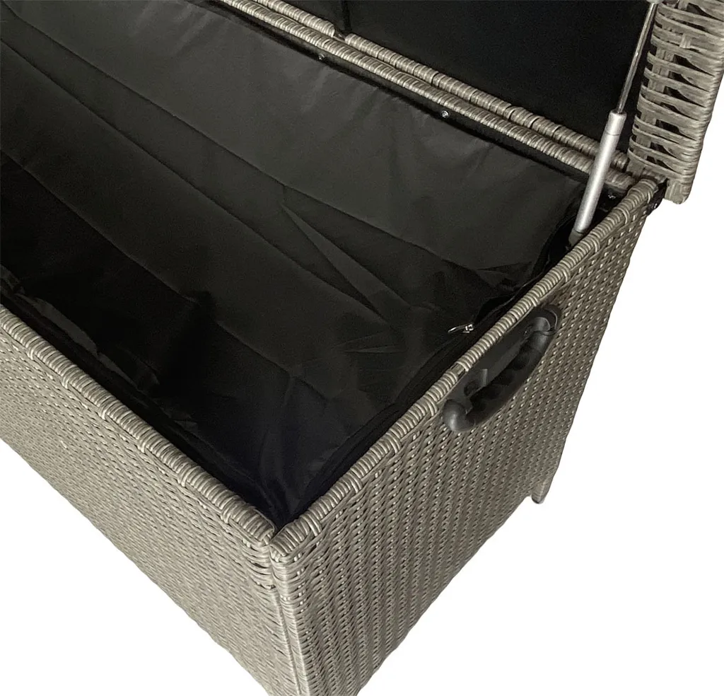 KMH® Polyrattan Kissentruhe Mit Rollen Grau 3 KMH® Polyrattan Kissentruhe Mit Rollen Grau – Bild 3