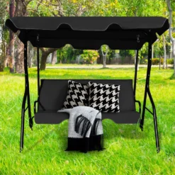 COSTWAY 3-Sitzer Hollywoodschaukel Mit Sonnendach, 5cm Sitzpolster, Gartenschaukel Bis 210kg Belastbar, Schaukelbank, Schaukel, Schwarz -Angebote Moos Traum Store 79db7a7ce47e36549cd4a3298455d09d