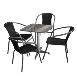 5tlg. Bistrogarnitur Bistrotisch 60x60cm + 4x Bistrostuhl Schwarz/Grau