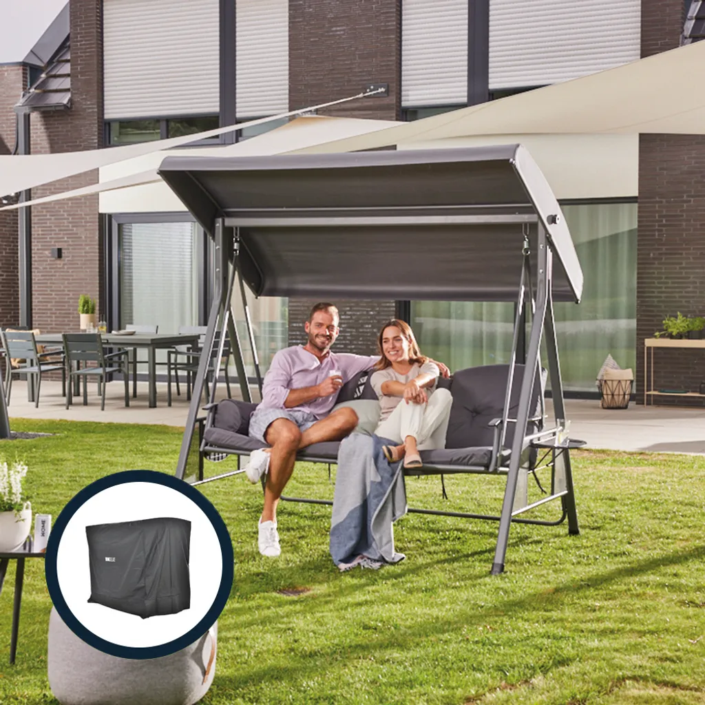 HOME DELUXE - Hollywoodschaukel DESCANSO Grau Doppel Gartenliege Lounge-Pavillon Mit Abdeckung 1 HOME DELUXE - Hollywoodschaukel DESCANSO Grau Doppel Gartenliege Lounge-Pavillon Mit Abdeckung