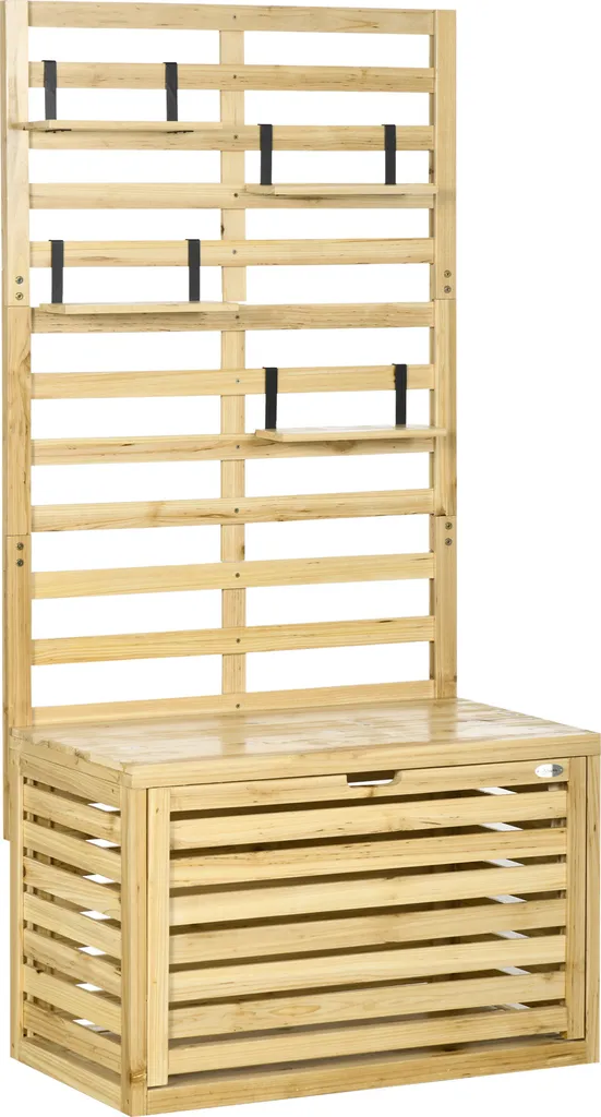 Outsunny Aufbewahrungsbox, Aufbewahrungstruhe Mit Rankhilfe, Auflagenbox Mit Ablagen, Gartentruhe, Kissenbox, Massivholz, Natur, 80 X 45 X 160 Cm 1 Outsunny Aufbewahrungsbox, Aufbewahrungstruhe Mit Rankhilfe, Auflagenbox Mit Ablagen, Gartentruhe, Kissenbox, Massivholz, Natur, 80 X 45 X 160 Cm