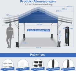 COSTWAY 3x3m Pop Up Pavillon Mit Zwei Markisen, Faltpavillon Mit Rolltasche, 4 Sandsäcke, UV-Schutz 50+, Gartenzelt Faltbar, Partyzelt Wasserdicht Stabil Winterfest, Gartenpavillon Für Garten & Hof (Blau) -Angebote Moos Traum Store 7e50f82196251868e4a057274ef43809