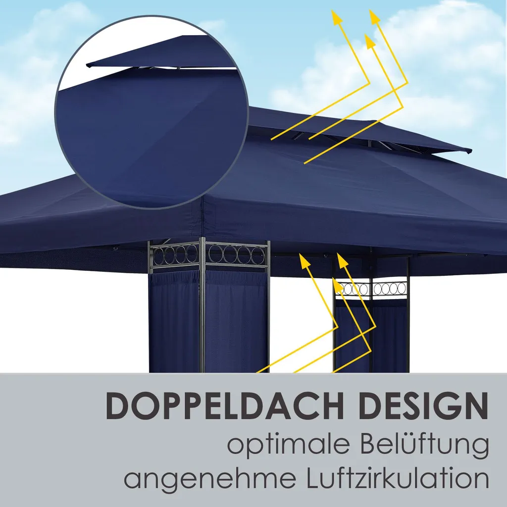 Juskys Pavillon Capri 3x4m Mit Doppeldach - Wasserabweisend & Stabil - Garten Feiern & Feste - Partyzelt Gartenpavillon Gartenzelt Outdoor Blau 3 Juskys Pavillon Capri 3x4m Mit Doppeldach - Wasserabweisend & Stabil - Garten Feiern & Feste - Partyzelt Gartenpavillon Gartenzelt Outdoor Blau – Bild 3