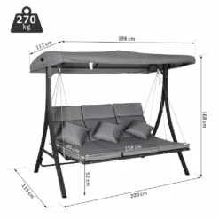 Outsunny Hollywoodschaukel, 3-Sitzer Gartenschaukel, Schaukelbank, Verstellbares Sonnendach, Textilene Grau 200 X 115 X 168 Cm -Angebote Moos Traum Store 80b093298a1928a30856ef7c3f9b2317