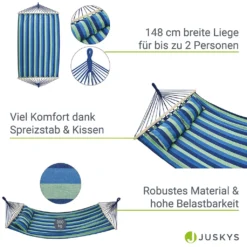 Juskys Hängematte Caracas 230 X 150 Cm In Grün-Blau – Doppelhängematte Aus Baumwolle Für 2 Personen Mit Kissen – Outdoor-Hängematte Bis 300 Kg 19 Juskys Hängematte Caracas 230 X 150 Cm In Grün-Blau – Doppelhängematte Aus Baumwolle Für 2 Personen Mit Kissen – Outdoor-Hängematte Bis 300 Kg -Angebote Moos Traum Store 82308d219107d41799027f22e0220680