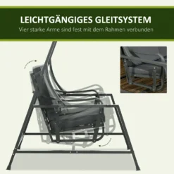 Outsunny Hollywoodschaukel, 2-Sitzer Gartenschaukel, Schaukelbank Mit Verstellbarem Sonnendach, Sitzkissen, Für Balkon, Dunkelgrau, Stahl, 148 X 129 X 172 Cm -Angebote Moos Traum Store 84b5739ced6e01009847d0b42140909d