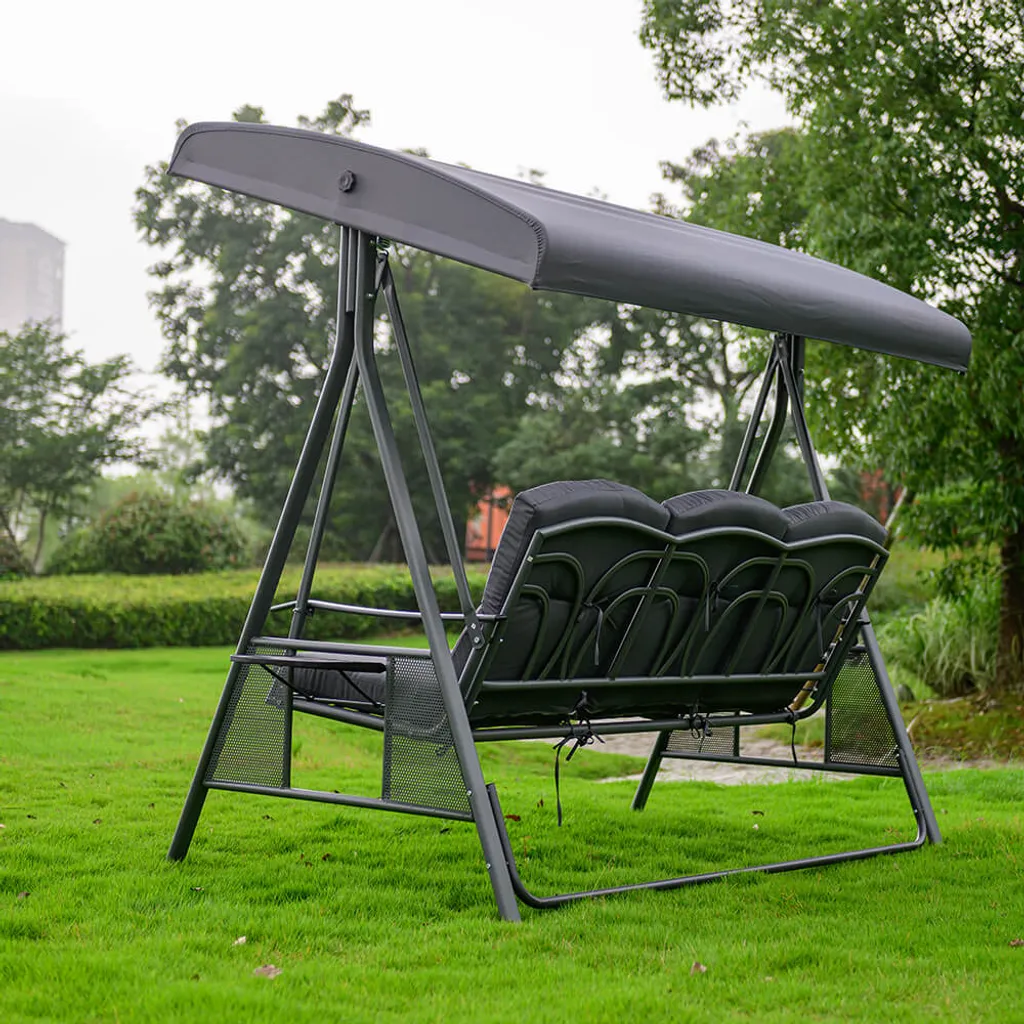 HOME DELUXE - Hollywoodschaukel DESCANSO Grau Doppel Gartenliege Lounge-Pavillon Mit Abdeckung 6 HOME DELUXE - Hollywoodschaukel DESCANSO Grau Doppel Gartenliege Lounge-Pavillon Mit Abdeckung – Bild 6