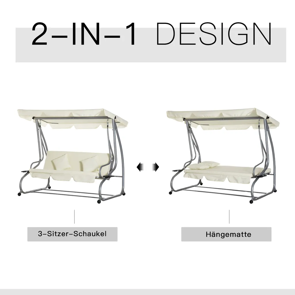 Outsunny Schaukelstuhl 3-Sitzer Hollywoodschaukel Gartenschaukel Mit Sitz- Und Rückenlehnen Tablett Sitzbank Schwingbank Dachwinkel Verstellbar Stahlrohr Oxford-Stoff Beige 200 X 120 X 164 Cm 4 Outsunny Schaukelstuhl 3-Sitzer Hollywoodschaukel Gartenschaukel Mit Sitz- Und Rückenlehnen Tablett Sitzbank Schwingbank Dachwinkel Verstellbar Stahlrohr Oxford-Stoff Beige 200 X 120 X 164 Cm – Bild 4