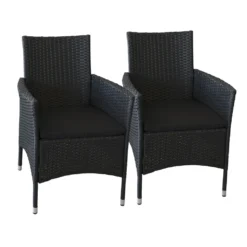 2 Stück Rattansessel Schwarz Inklusive Kissen Schwarz