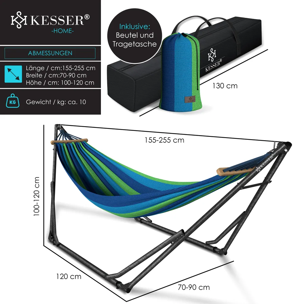 KESSER® Hängematte Vill Mit Gestell Metall Faltbar Verstellbar Stabiler Rahmen Indoor & Outdoor Mit Tragetasche + Beutel Hängesessel Hängemattengestell Camping Garten Pool Balkon Terrasse , Farbe:Blau 8 KESSER® Hängematte Vill Mit Gestell Metall Faltbar Verstellbar Stabiler Rahmen Indoor & Outdoor Mit Tragetasche + Beutel Hängesessel Hängemattengestell Camping Garten Pool Balkon Terrasse , Farbe:Blau – Bild 8