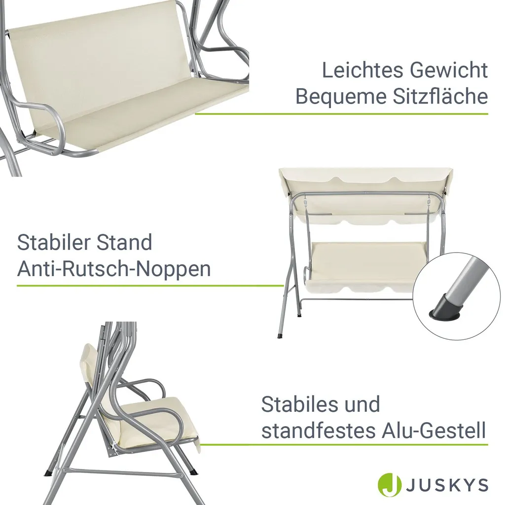 Juskys Hollywoodschaukel 3-Sitzer Mit Dach & Sitzauflage – Gartenschaukel 200 Kg Belastbar – Schaukelbank Für Garten & Terrasse - Beige 5 Juskys Hollywoodschaukel 3-Sitzer Mit Dach & Sitzauflage – Gartenschaukel 200 Kg Belastbar – Schaukelbank Für Garten & Terrasse - Beige – Bild 5