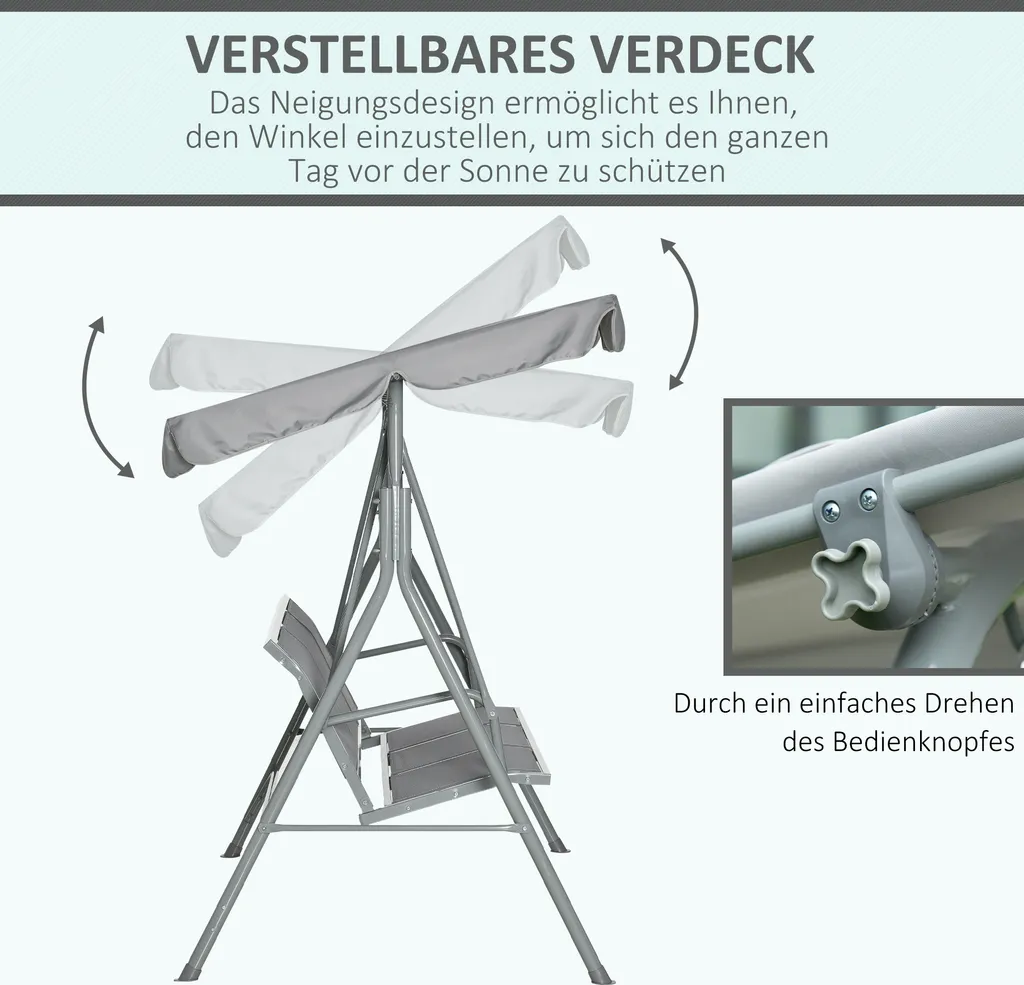 Outsunny Hollywoodschaukel 3-Sitzer Gartenschaukel Schaukelbank Mit Dach Metall Grau+Silber 170 X 110 X 153 Cm 4 Outsunny Hollywoodschaukel 3-Sitzer Gartenschaukel Schaukelbank Mit Dach Metall Grau+Silber 170 X 110 X 153 Cm – Bild 4