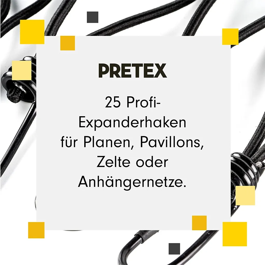 PRETEX Spanngummi Mit Haken - Set Mit 25 Stück X 13cm Expander Mit Öse - Hochbelastbare Gummispanner Perfekt Als Planenspanner Für Camping Oder Zur Transportsicherung Für Anhänger, Schwarz 5 PRETEX Spanngummi Mit Haken - Set Mit 25 Stück X 13cm Expander Mit Öse - Hochbelastbare Gummispanner Perfekt Als Planenspanner Für Camping Oder Zur Transportsicherung Für Anhänger, Schwarz – Bild 5