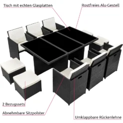 Tectake Aluminium Rattan Sitzgruppe New York 6+4+1 Mit Schutzhülle - Schwarz -Angebote Moos Traum Store 8dc1ac98907083e2076a523de566cb90