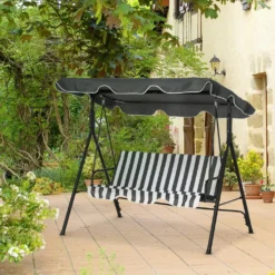 Outsunny Hollywoodschaukel Gartenschaukel Schaukelbank 3-Sitzer Mit Dach Stahl Grau+weiß 172 X 120 X 153cm -Angebote Moos Traum Store 8e74def67323e1c9ad3f0c61aef6fed1