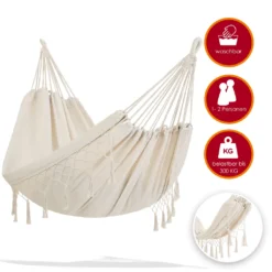 KESSER® Hängematte 300kg Belastbar 320x150cm Max. Belastbarkeit 300 Kg , 1-2 Personen , Atmungsaktiv Fransen Wetterfest Camping Garten Tuchhängematte Mehrpersonen, Farbe:Beige