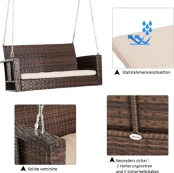 Outsunny Hängebank 2-Sitzer Rattan Gartenschaukel Mit Sitzkissen Hängeschaukel Hollywoodschaukel Schaukelbank Gartenbank Braun 127 X 57,5 X 60 Cm -Angebote Moos Traum Store 900cb6d3c4a73c7563cee68ac13176e7
