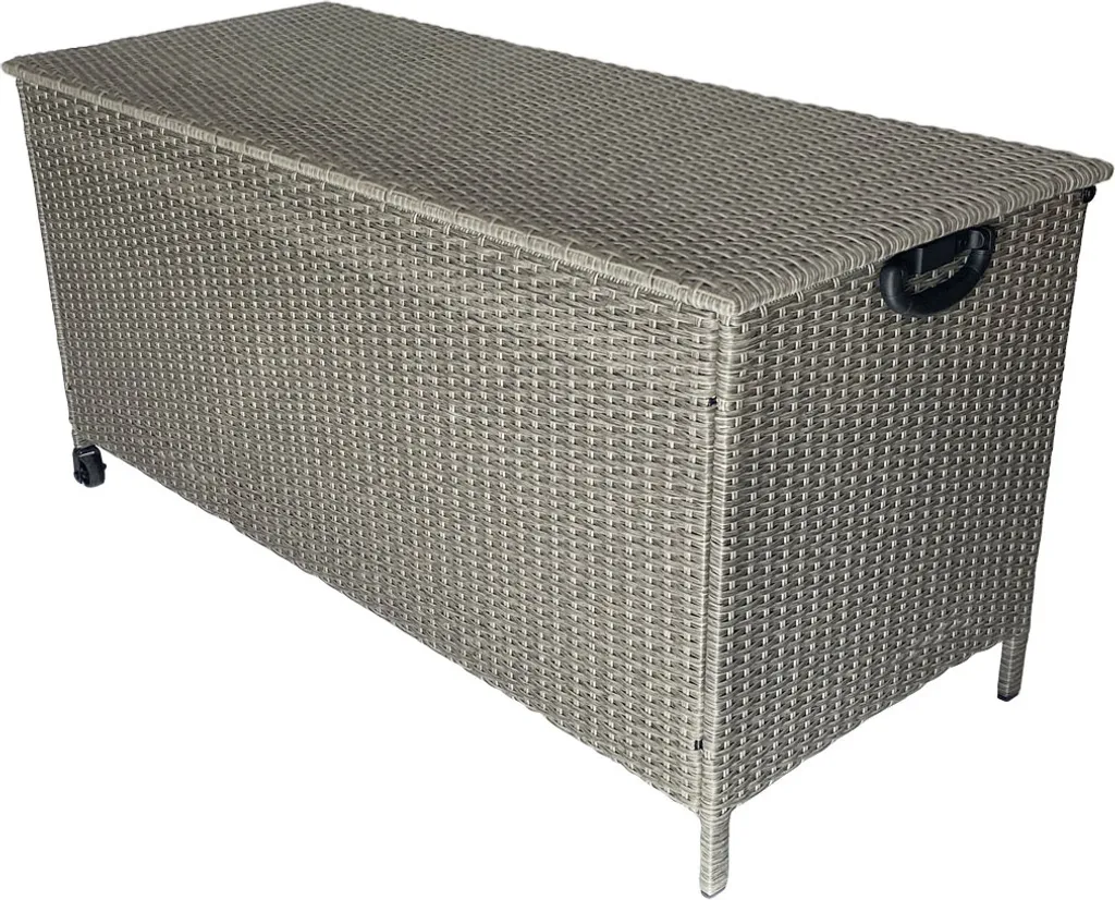 KMH® Polyrattan Kissentruhe Mit Rollen Grau 1 KMH® Polyrattan Kissentruhe Mit Rollen Grau