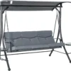 Outsunny Hollywoodschaukel 3-Sitzer Gartenschaukel Schaukelbank Mit Verstellbarem Sonnendach Teetisch Stahl Polyester Grau+Schwarz 278 X 125 X 177 Cm
