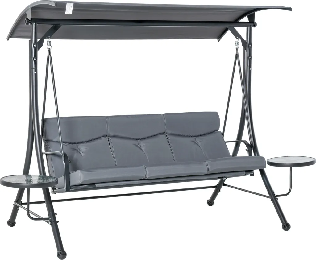 Outsunny Hollywoodschaukel 3-Sitzer Gartenschaukel Schaukelbank Mit Verstellbarem Sonnendach Teetisch Stahl Polyester Grau+Schwarz 278 X 125 X 177 Cm 1 Outsunny Hollywoodschaukel 3-Sitzer Gartenschaukel Schaukelbank Mit Verstellbarem Sonnendach Teetisch Stahl Polyester Grau+Schwarz 278 X 125 X 177 Cm