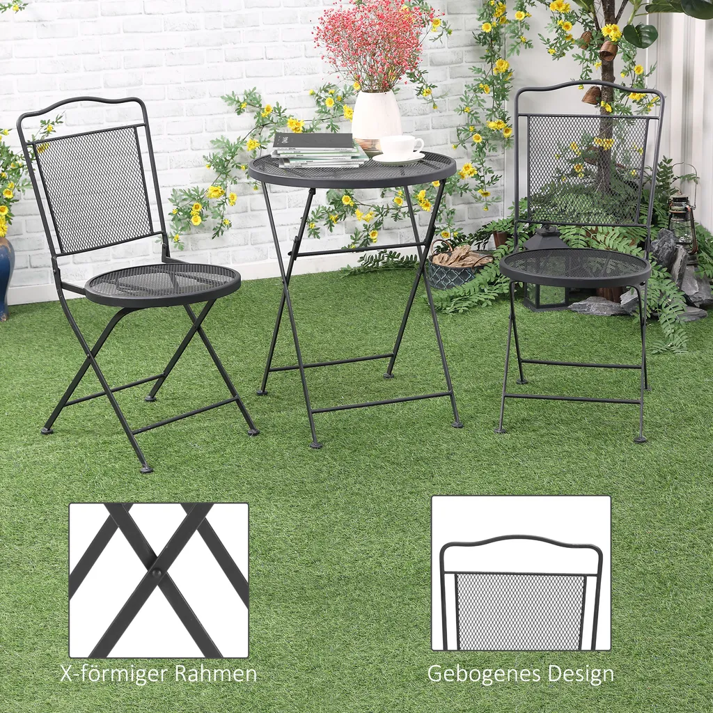Outsunny Sitzgruppe 3-teilige Essgruppe Bistro-Set Gartenmöbel-Set Balkonmöbel Set 1 Tisch+2 Stühle Mit Schirmloch Terrasse Metall Schwarz 7 Outsunny Sitzgruppe 3-teilige Essgruppe Bistro-Set Gartenmöbel-Set Balkonmöbel Set 1 Tisch+2 Stühle Mit Schirmloch Terrasse Metall Schwarz – Bild 7