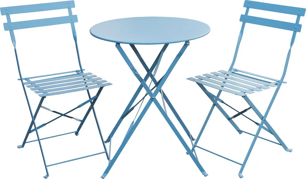 SVITA Bistro-Set 3-teilig Garten-Set Garnitur Metall-Möbel Stuhl Tisch Klapp-Möbel Balkon-Set Blau 1 SVITA Bistro-Set 3-teilig Garten-Set Garnitur Metall-Möbel Stuhl Tisch Klapp-Möbel Balkon-Set Blau