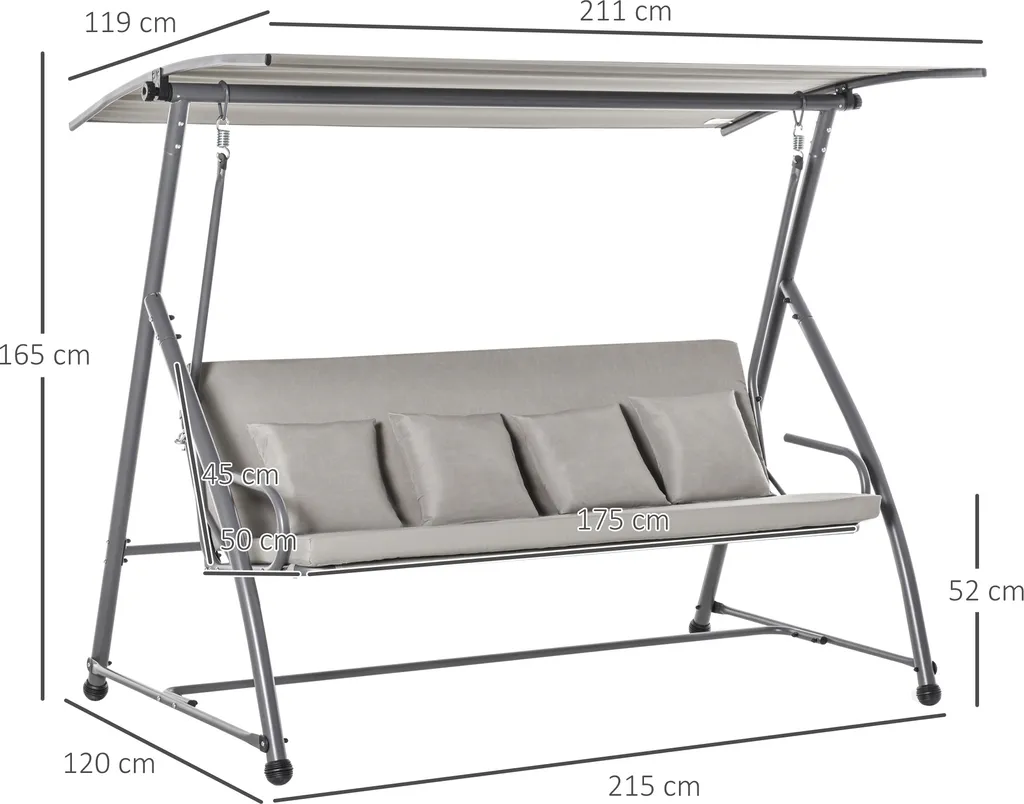 Outsunny 3-Sitzer Hollywoodschaukel Schaukelstuhl 2-in-1 Gartenliege Mit Sonnendach Winkeleinstellbar Stahl Polyester Outdoor Hellbraun 218 X 120 X 168 Cm 3 Outsunny 3-Sitzer Hollywoodschaukel Schaukelstuhl 2-in-1 Gartenliege Mit Sonnendach Winkeleinstellbar Stahl Polyester Outdoor Hellbraun 218 X 120 X 168 Cm – Bild 3