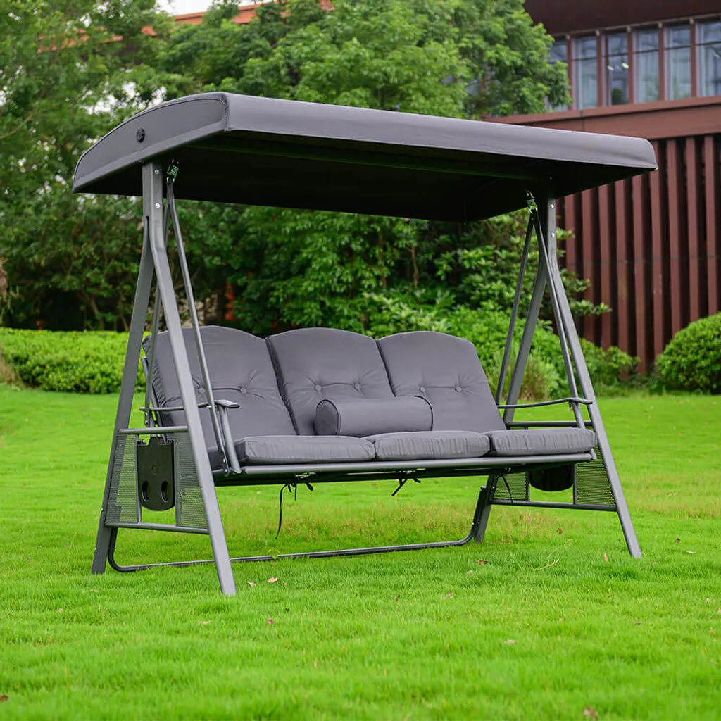 HOME DELUXE - Hollywoodschaukel DESCANSO Grau Doppel Gartenliege Lounge-Pavillon Mit Abdeckung 4 HOME DELUXE - Hollywoodschaukel DESCANSO Grau Doppel Gartenliege Lounge-Pavillon Mit Abdeckung – Bild 4