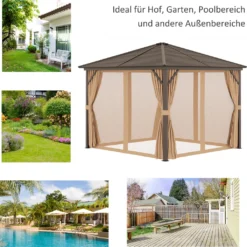 Outsunny Gartenpavillon Partyzelt 4 X Doppel-Seitenwänden Laternenhaken Alu + Polyester Bronze+Hellbraun Ca. 3 X 3 X 2,5 M -Angebote Moos Traum Store 97ef2cf56c9e1e2c073e5281c533a32a