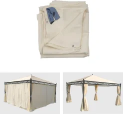 4er-Set Seitenwand Für Pergola Cadiz, Ersatzseitenwand Pavillon 4x4m, Polyester Creme