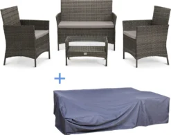 SVITA Brooklyn Polyrattan Sitzgruppe Lounge Gartenmöbel Set Grau Abdeckplane