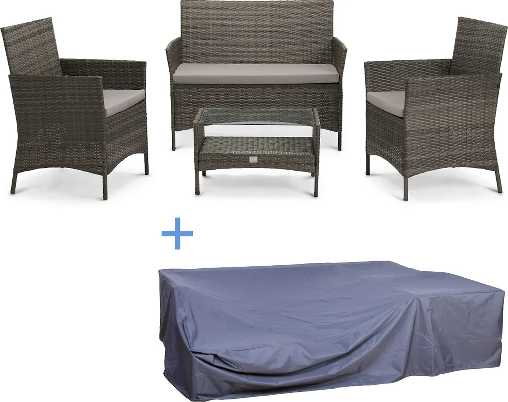 SVITA Brooklyn Polyrattan Sitzgruppe Lounge Gartenmöbel Set Grau Abdeckplane 1 SVITA Brooklyn Polyrattan Sitzgruppe Lounge Gartenmöbel Set Grau Abdeckplane